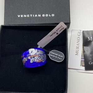 Murano Blue and Silver Glass Ring